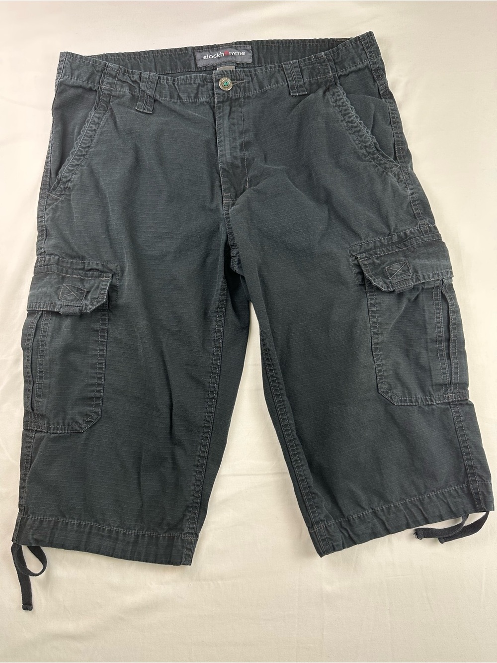 Y2K Stockhomme Black Cargo Shorts Men’s Capri Pants Goth Grunge Utility Jorts 34